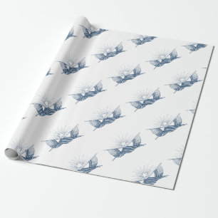 Blue & White Vintage American Flags w/Shining Star Wrapping Paper