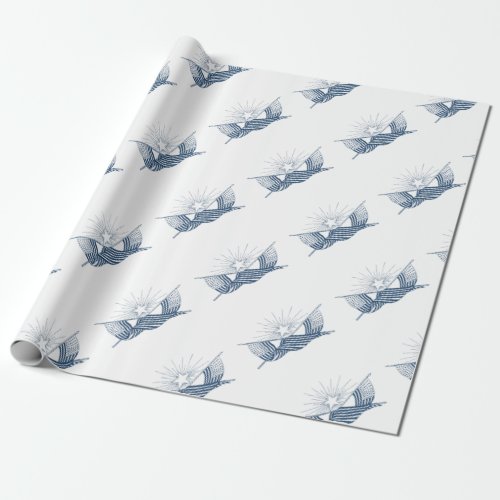 Blue  White Vintage American Flags wShining Star Wrapping Paper