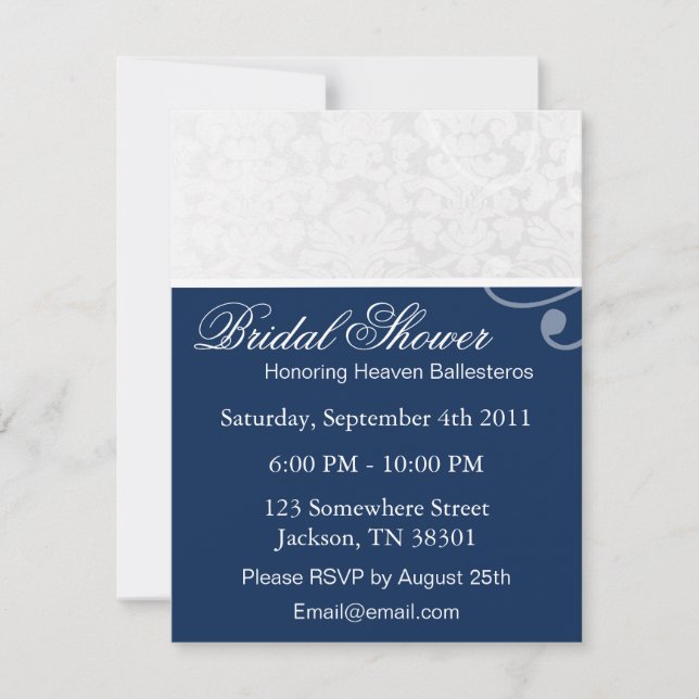 Blue & White Vintage Bridal Shower Invitations (Front)
