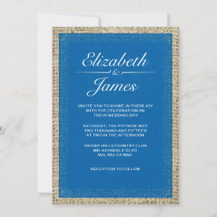 Blue & White Vintage Burlap Wedding Invitations