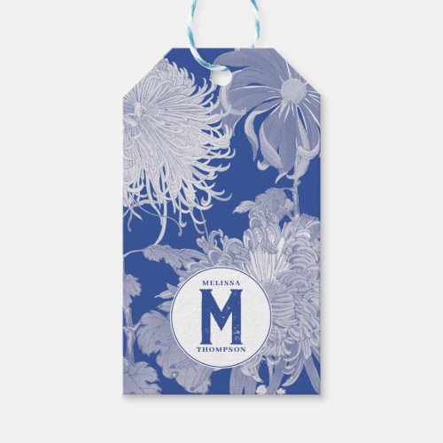 Blue White Vintage Chinoiserie Floral Monogram Gift Tags