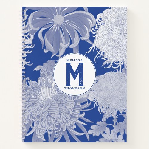 Blue White Vintage Chinoiserie Floral Monogram Notebook