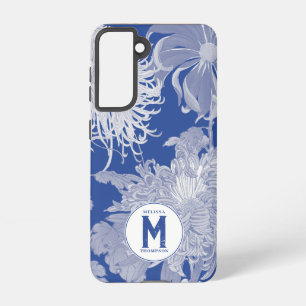 Blue White Vintage Chinoiserie Floral Monogram Samsung Galaxy S21 Case