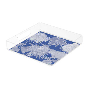 Blue White Vintage Chinoiserie Floral Pattern Acrylic Tray