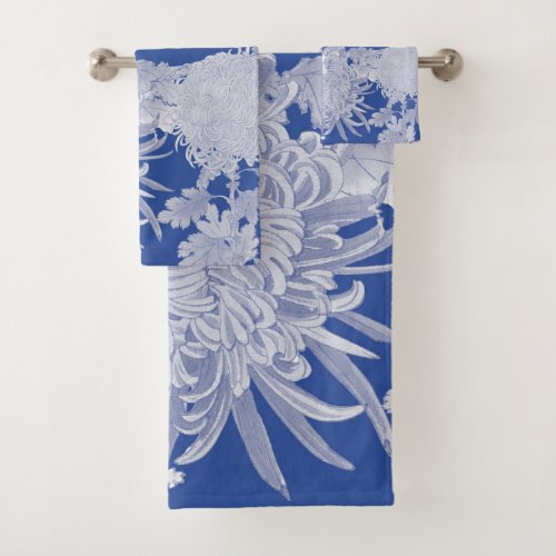 Blue White Vintage Chinoiserie Floral Pattern Bath Towel Set