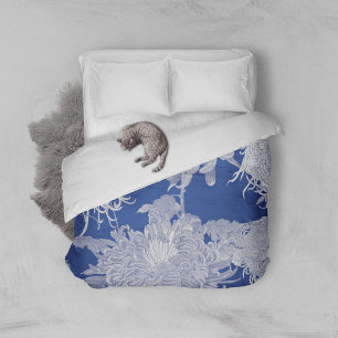 Blue White Vintage Chinoiserie Floral Pattern Duvet Cover