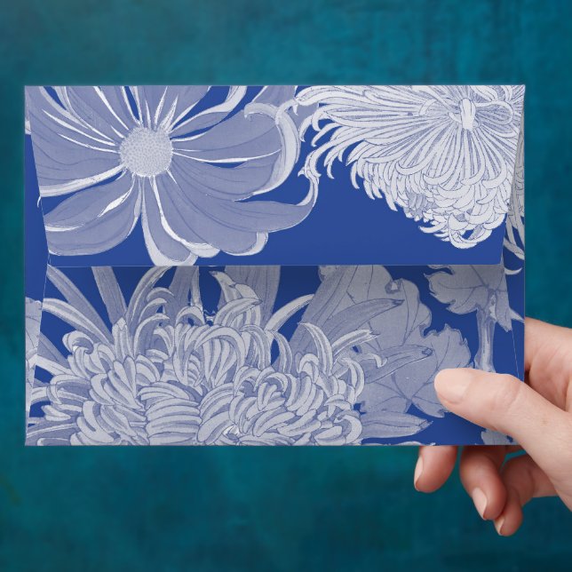 Blue White Vintage Chinoiserie Floral Pattern Envelope (Hand)