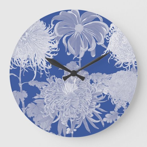 Blue White Vintage Chinoiserie Floral Pattern Large Clock