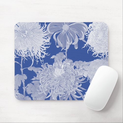 Blue White Vintage Chinoiserie Floral Pattern Mouse Pad