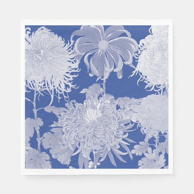 Blue White Vintage Chinoiserie Floral Pattern Napkins (Front)