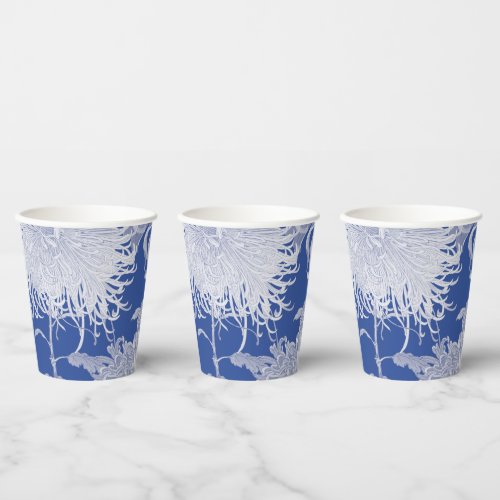 Blue White Vintage Chinoiserie Floral Pattern Paper Cups