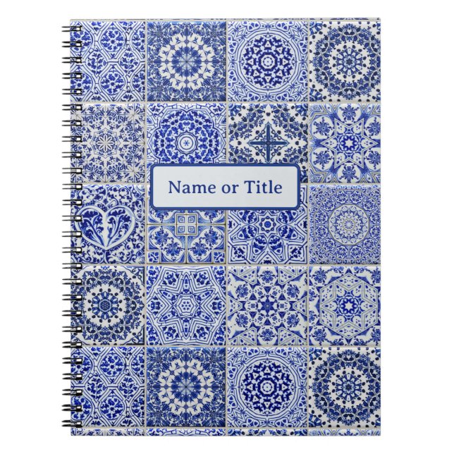 Blue & White Vintage Decorative Tiles - Your text Notebook (Front)