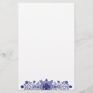 Blue White Vintage Floral Art Stationery