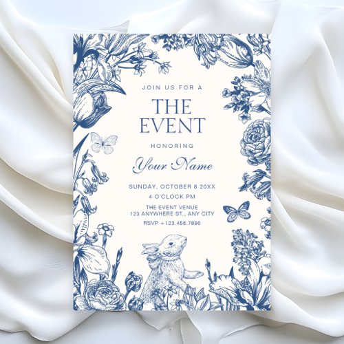 Blue White Vintage floral botanical Invitation