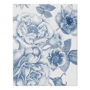 Blue white Vintage Floral home office decor Faux Canvas Print
