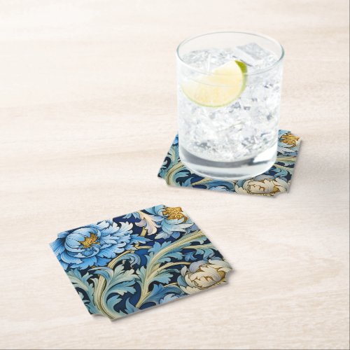 Blue  White Vintage Floral Paper Coaster
