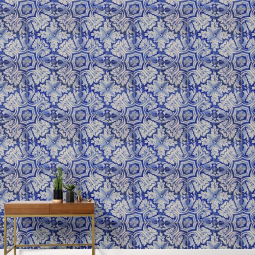 Blue  White Vintage Floral Pattern  Wallpaper