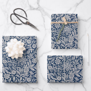 Blue & White Vintage Floral Pattern Wrapping Paper Sheets