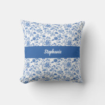 Blue White Vintage Floral Personalized Name