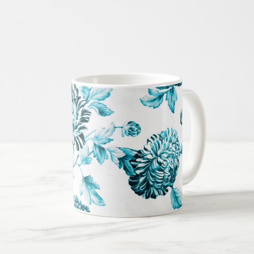 Blue  White Vintage Floral Toile No2 Coffee Mug