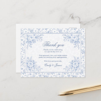 Blue & White Vintage Floral Wedding Thank You Card