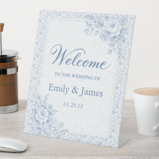 Blue & White Vintage Floral Wedding Welcome Sign