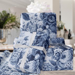 Blue & White Vintage Flowers Floral Wrapping Paper Sheets<br><div class="desc">An indigo blue and white floral wrapping paper featuring vintage flowers of dahlias,  ranunculus,  roses and asters among the many. This is a vintage paper digitally recreated and color-toned.</div>