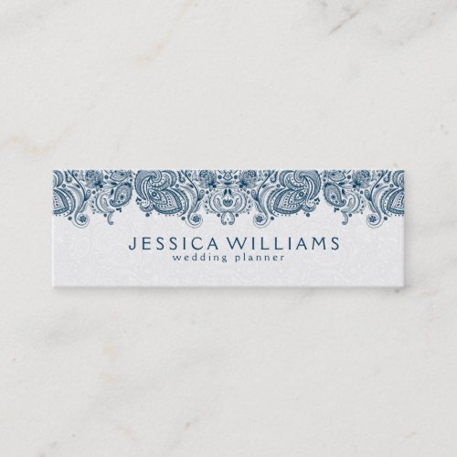 Blue  White Vintage Paisley Lace Wedding Planner Mini Business Card