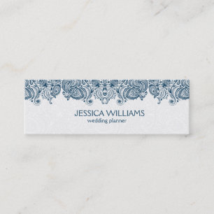 Blue & White Vintage Paisley Lace Wedding Planner Mini Business Card