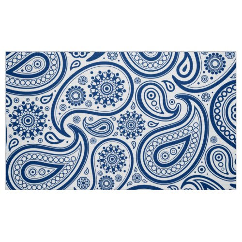 Blue  White Vintage Paisley Pattern Fabric