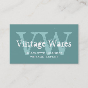 Blue White Vintage Shop Business Card Monograms