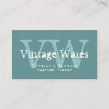 Blue White Vintage Shop Business Card Monograms by monogramgallery at Zazzle