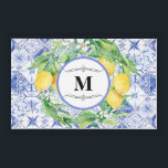 Blue White Vintage Tile Lemon Wreath Farmhouse Art Acrylic Tray<br><div class="desc">Vintage Blue White Tile Lemon Wreath Farmhouse Art Acrylic Serving Tray. Created from art newly painted by internationally licensed artist, Audrey Jeanne Roberts, in a vintage Mediterranean style. Blue and white tile mural is set on the diamond with a wreath of lemons, lemon blossoms and citrus foliage with your family...</div>