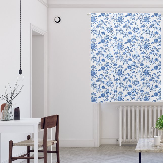 Blue White Vintage Toile Floral Blackout Curtains (Living Room)