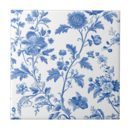 Blue White Vintage Toile Floral Ceramic Tile