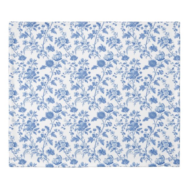 Blue White Vintage Toile Floral  Duvet Cover (Front)