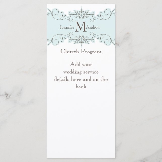 Blue White Vintage Wedding Programs (Front)