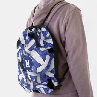 blue white volleyball accessories girls sports drawstring bag