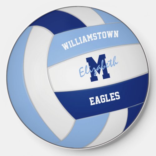 blue white volleyball athlete team name monogram wireless charger 
