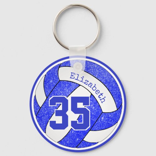 blue white volleyball bag tag player jersey number keychain
