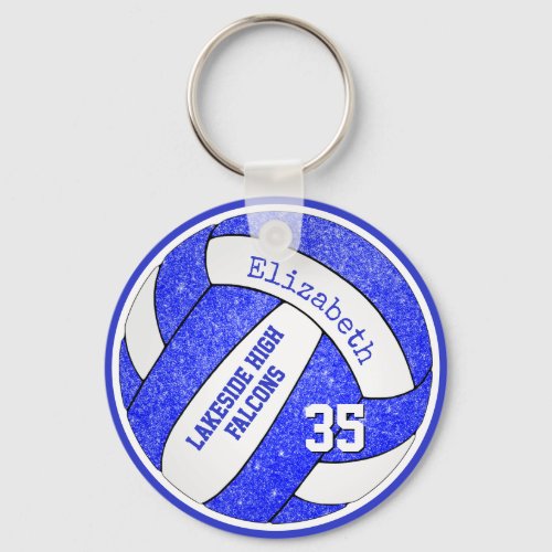 blue white volleyball bag tag w player team name keychain
