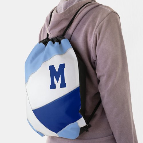 blue white volleyball club school team colors drawstring bag