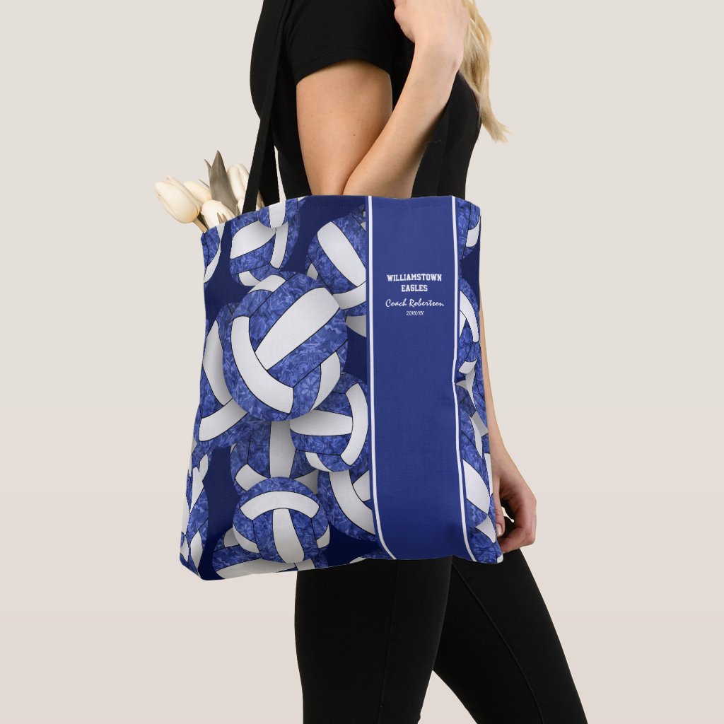 blue white volleyball end of season team gifts for coach shoulder tote bag