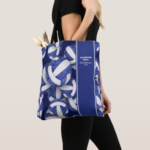 blue white volleyball end of season team gifts tote bag