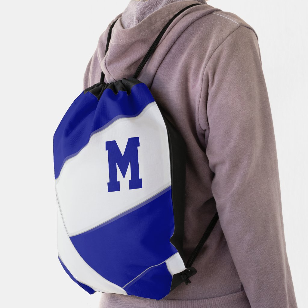 blue white volleyball girl boy school team colors drawstring bag