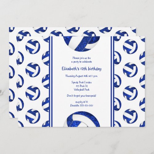 blue white volleyball girls birthday party invitation