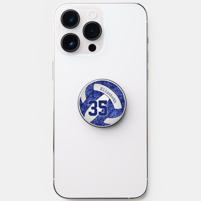 blue white volleyball her sports team colors  PopSocket (Front)