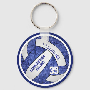 blue white volleyball keychain w school team name