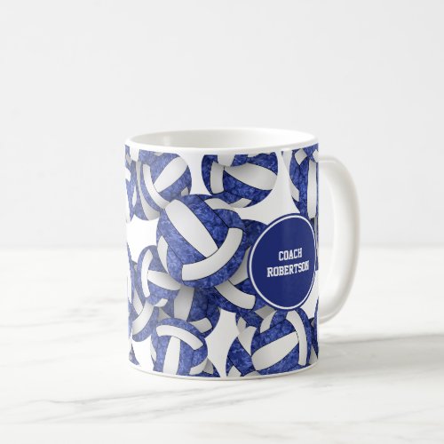blue white volleyball team colors coach name coffee mug