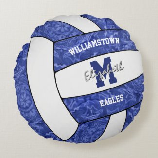 blue white volleyball team colors girls sports room round pillow